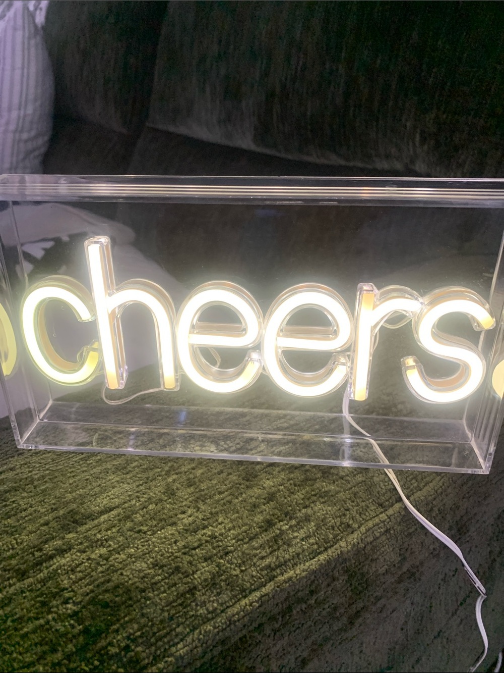 Clear Acrylic 'Cheers' Neon LED Sign - White Script